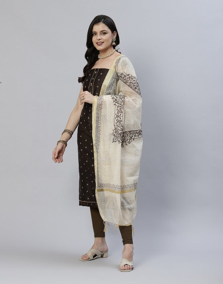 Printed Chanderi Suit Piece With Embroidered Dupatta