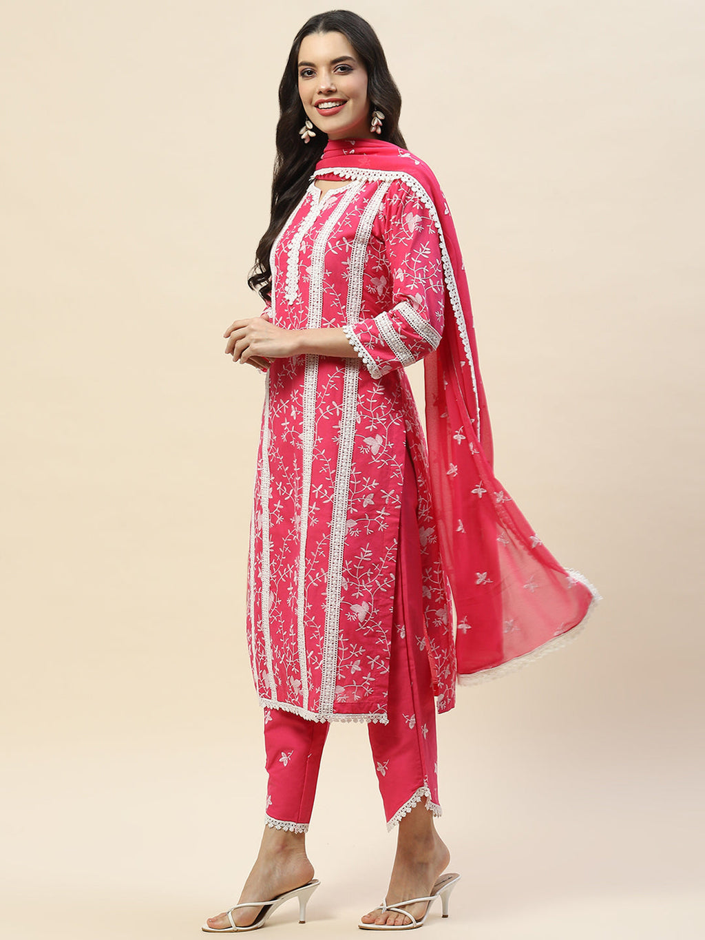 Printed & Embroidered Cotton Suit Set With Dupatta