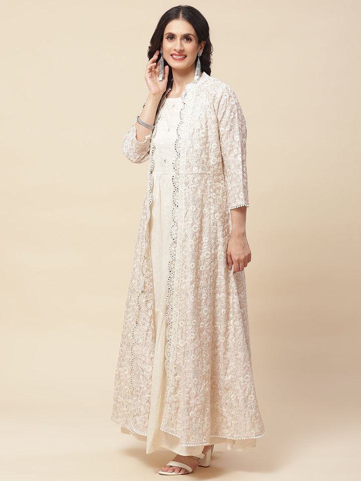 Embroidered Cotton Gown With Jacket