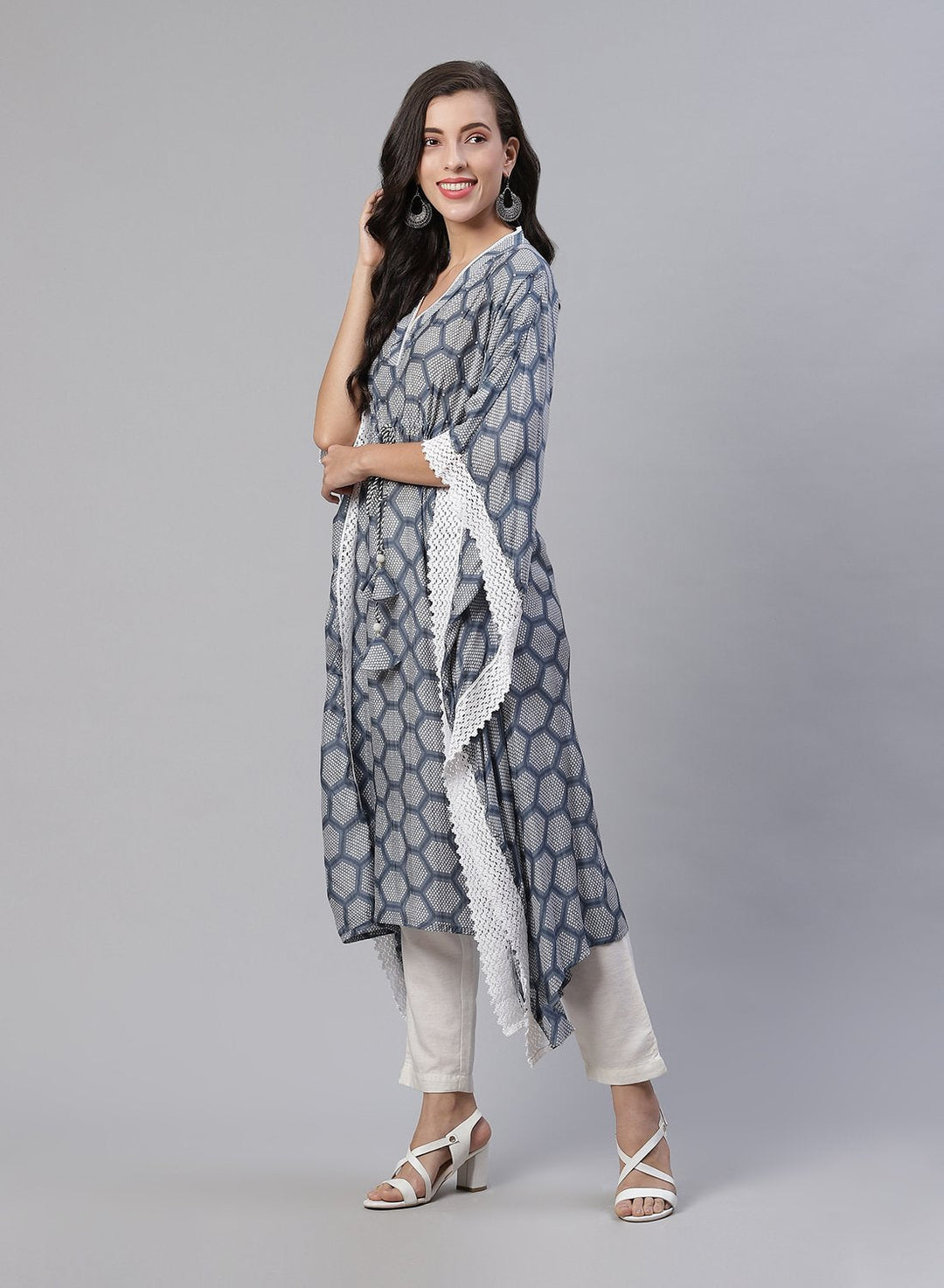 Grey Printed Cotton Kaftan