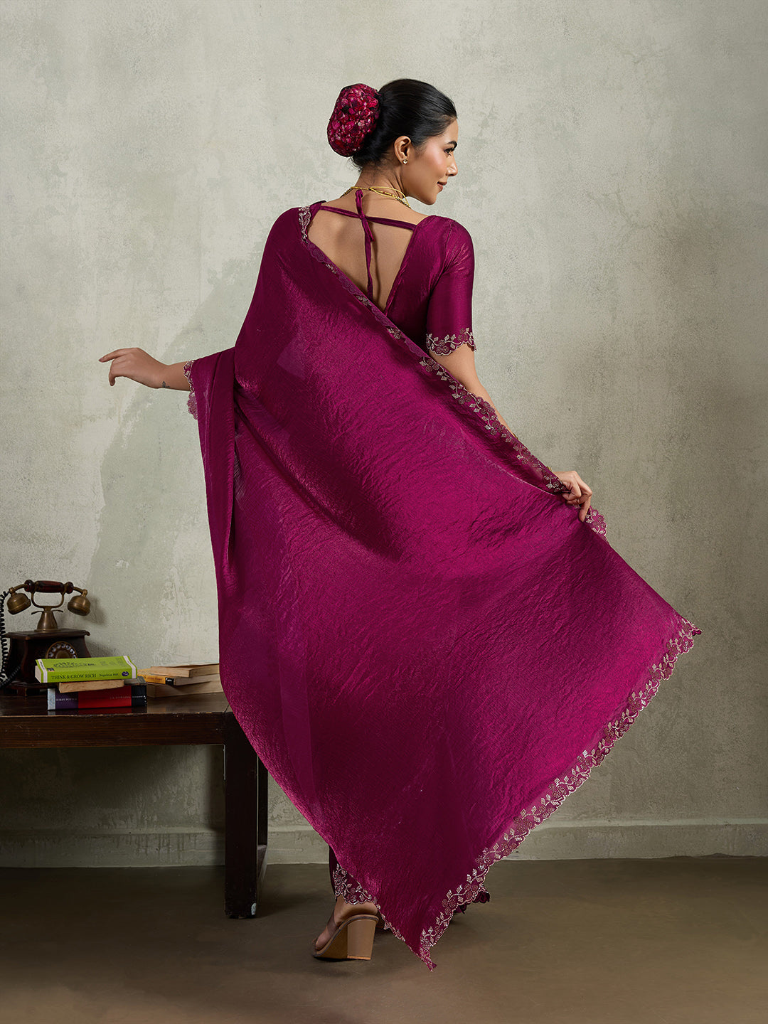 Embroidered Satin Saree