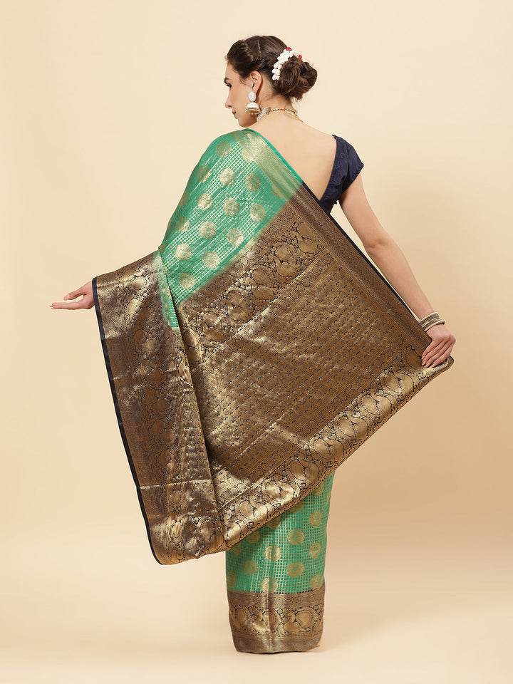 Brocade Zari Jaal Art Handloom Saree With Running Blouse