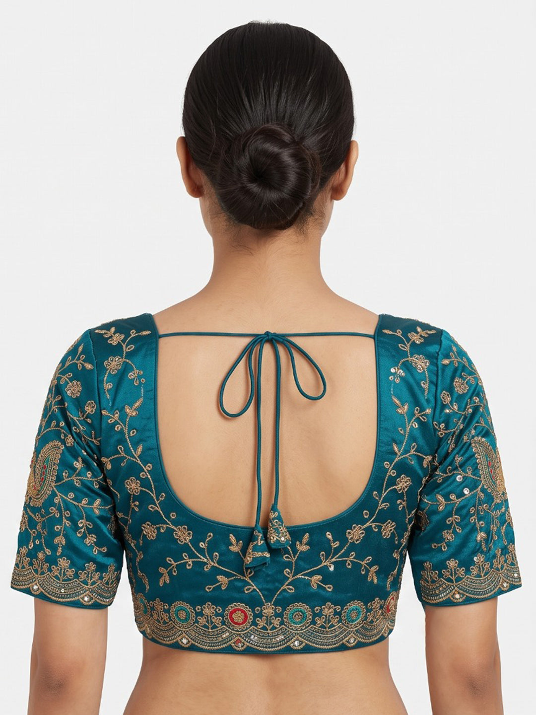 Premium Peacock-Blue Embroidery Viscose Blouse Piece