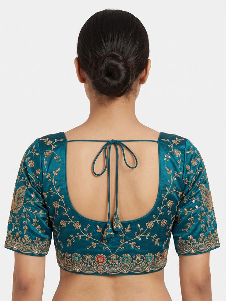 Premium Peacock-Blue Embroidery Viscose Blouse Piece
