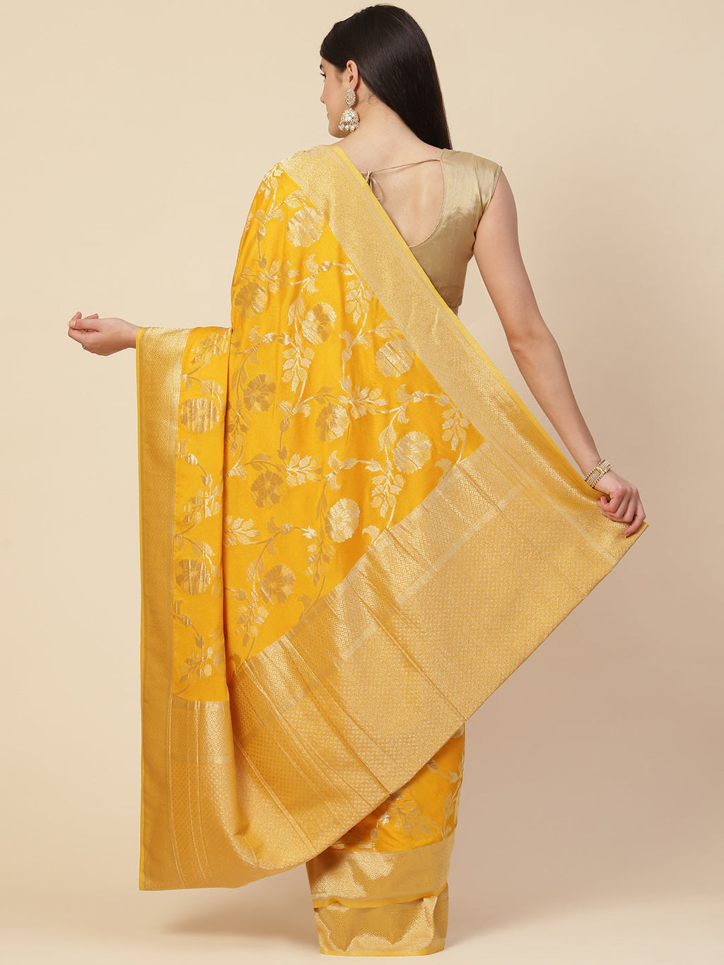 Floral Zari Jaal Crepe Plain Saree