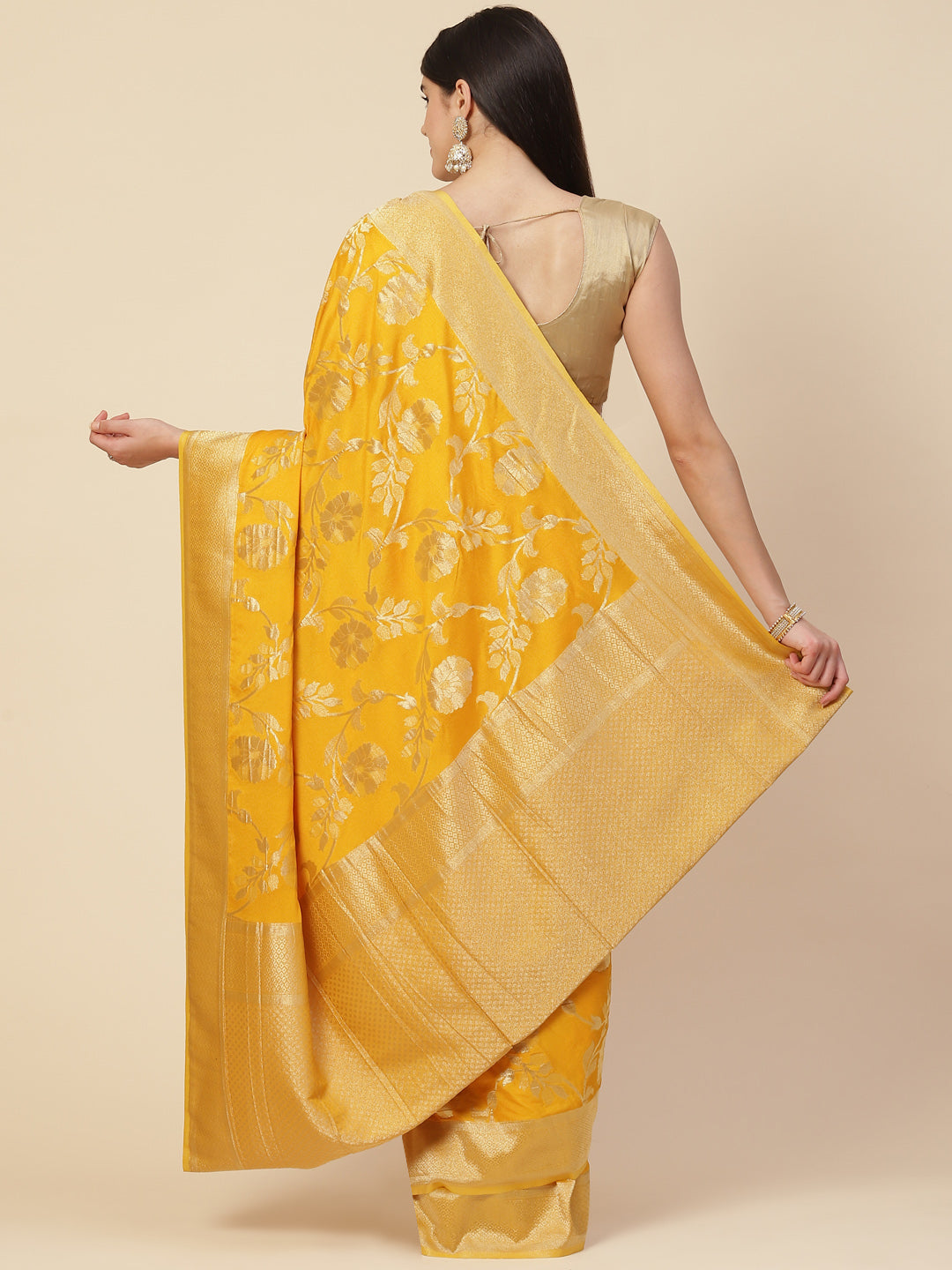 Floral Zari Jaal Crepe Plain Saree