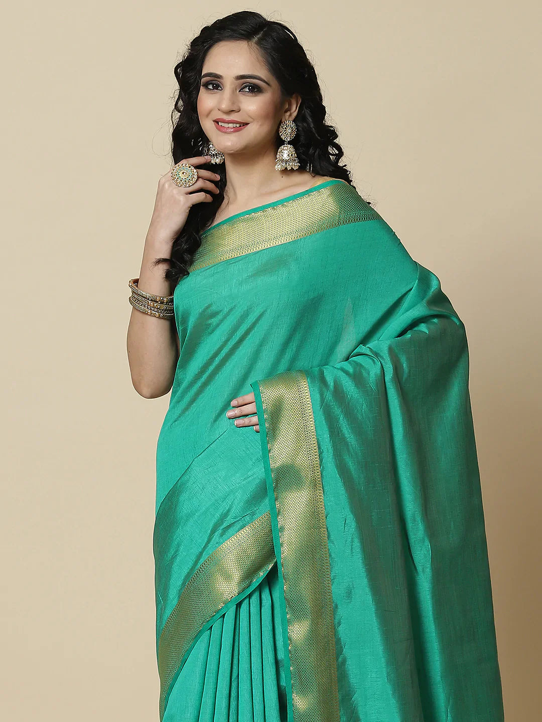 Plain Zari Border Handloom Woven Saree