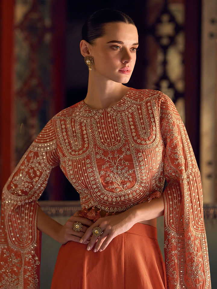 Embroidered Chinon Suit With Pant &amp; Dupatta