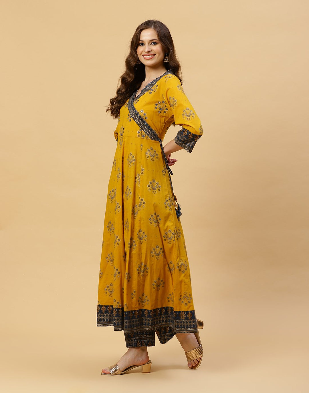 Printed Cotton Angrakha Kurti With Pant