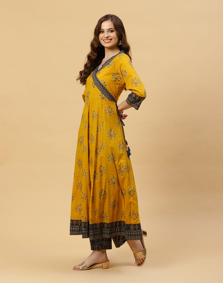 Printed Cotton Angrakha Kurti With Pant