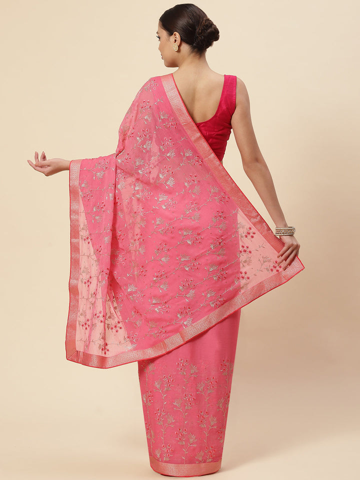Resham Embroidered Chiffon Saree