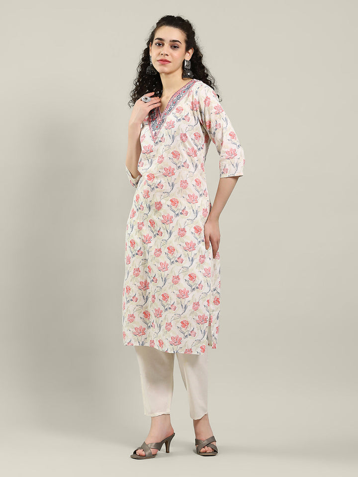 Printed Cotton Blend Kurta &amp; Pants