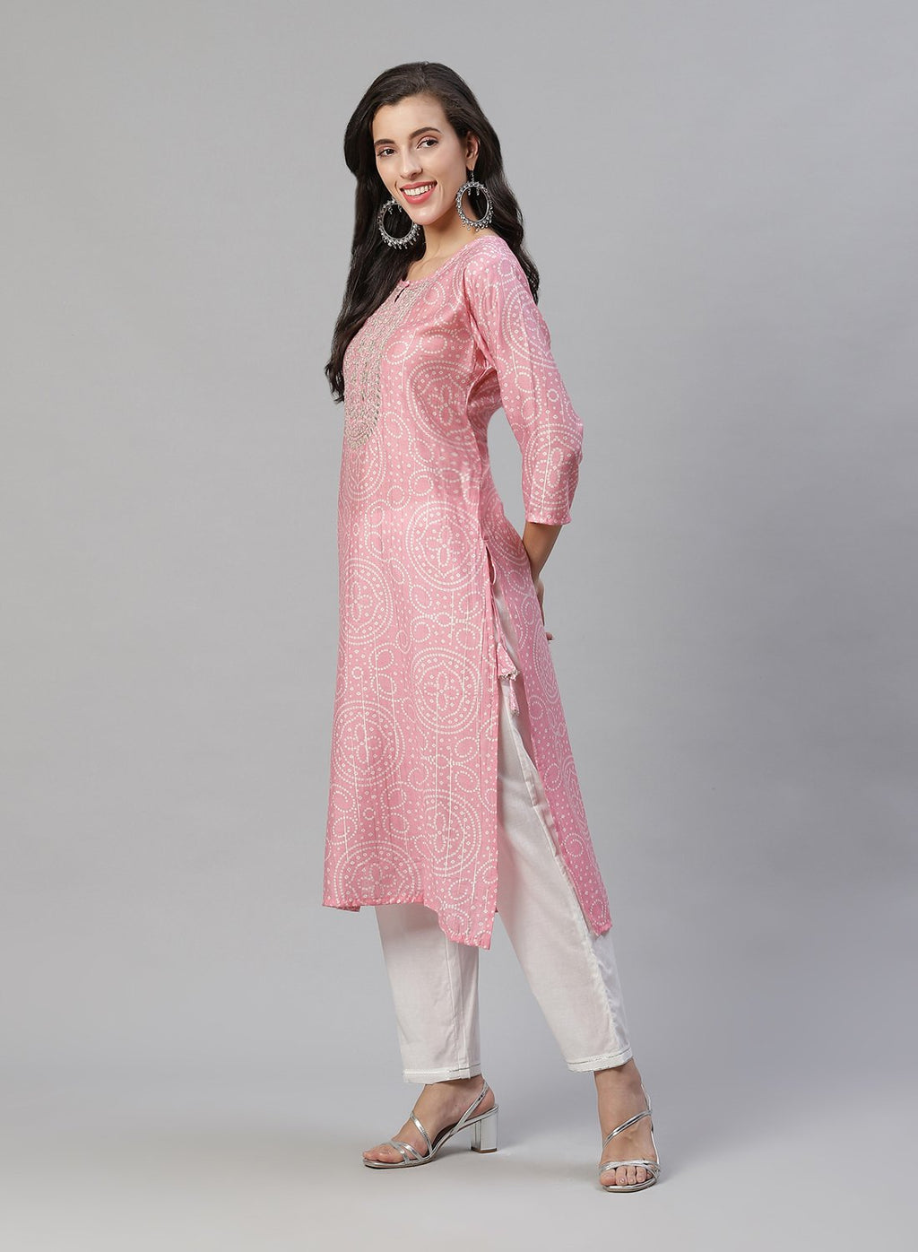 Printed Cotton Kurti Pant With Embroidered Yoke Detail