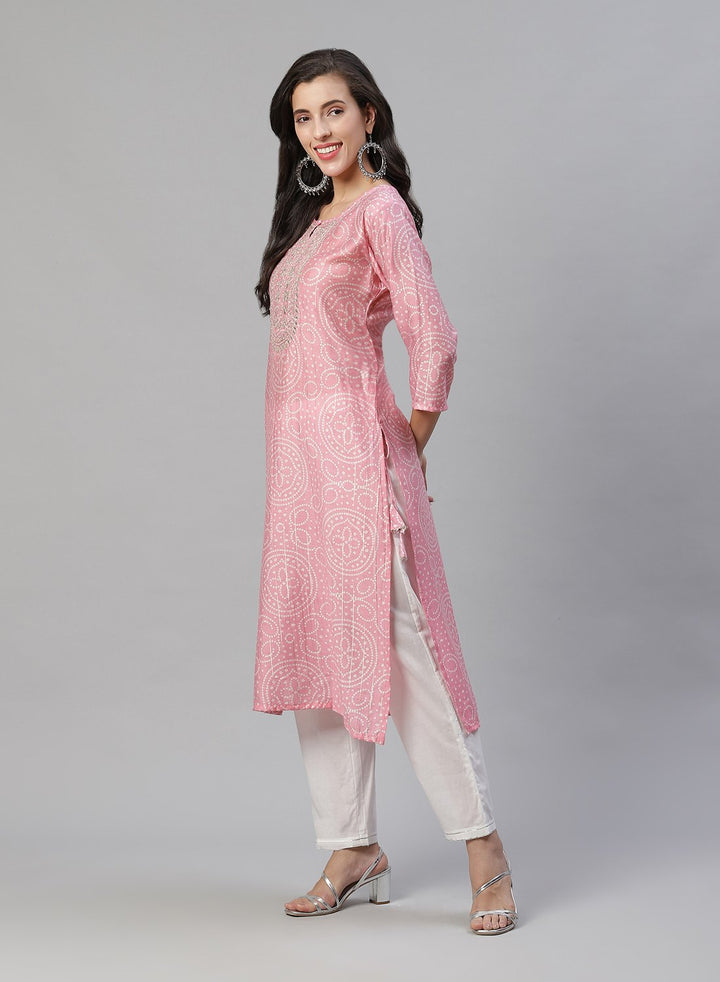 Printed Cotton Kurti Pant With Embroidered Yoke Detail