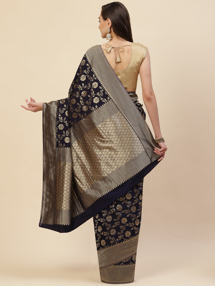 Floral Zari Border Booti Georgette Plain Saree