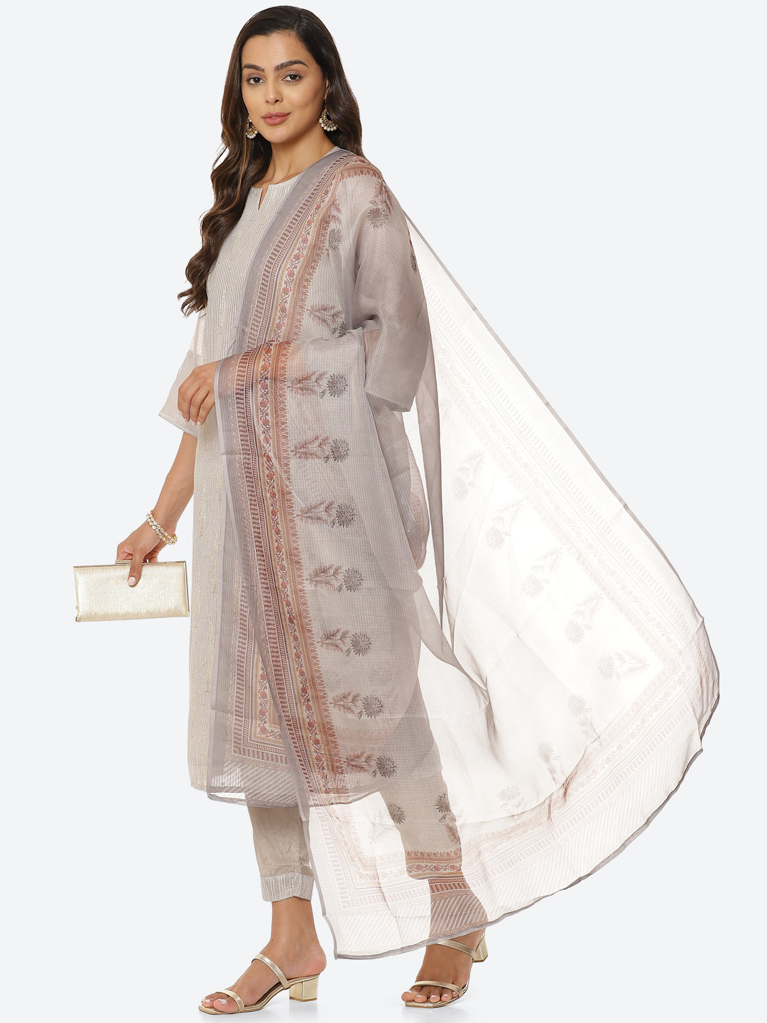 Sequin Work Chanderi Kurta With Pants &amp; Dupatta