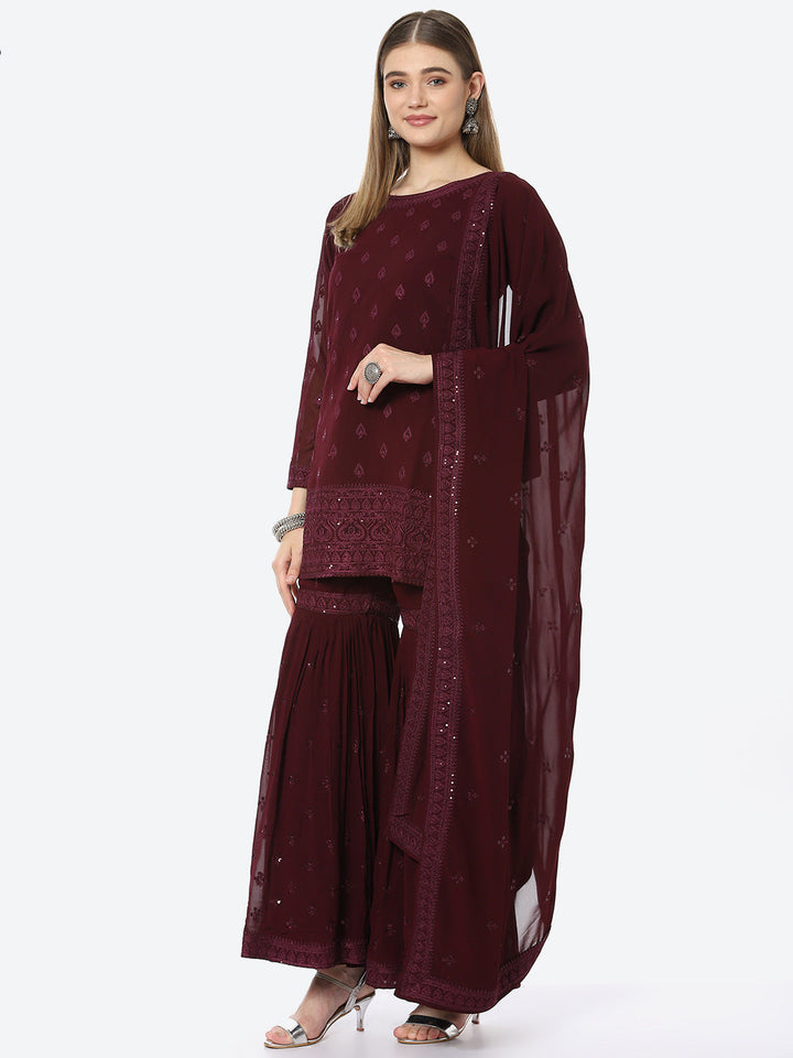 Resham Booti Georgette Kurta With Garara &amp; Georgette Dupatta
