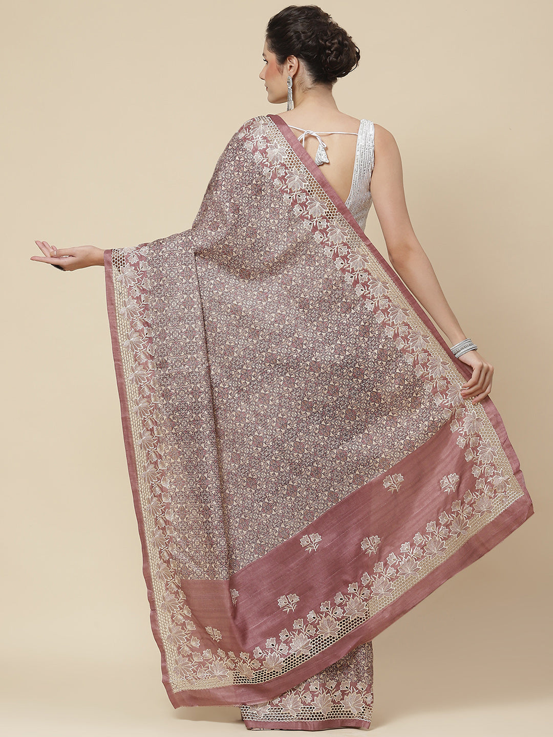 Traditional Print Tussar Saree