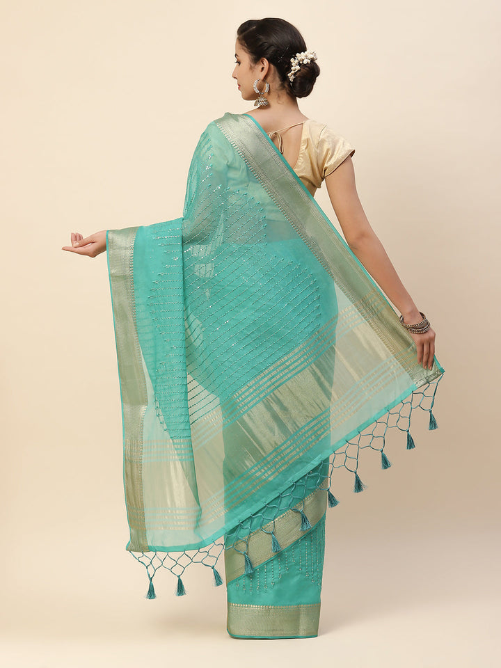 Sequin Organza Woven Saree