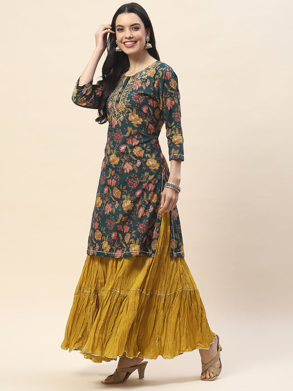 Printed Cotton Kurta With Sharara