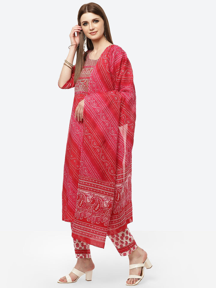 Cotton Printed Kurti with Pant and Dupatta