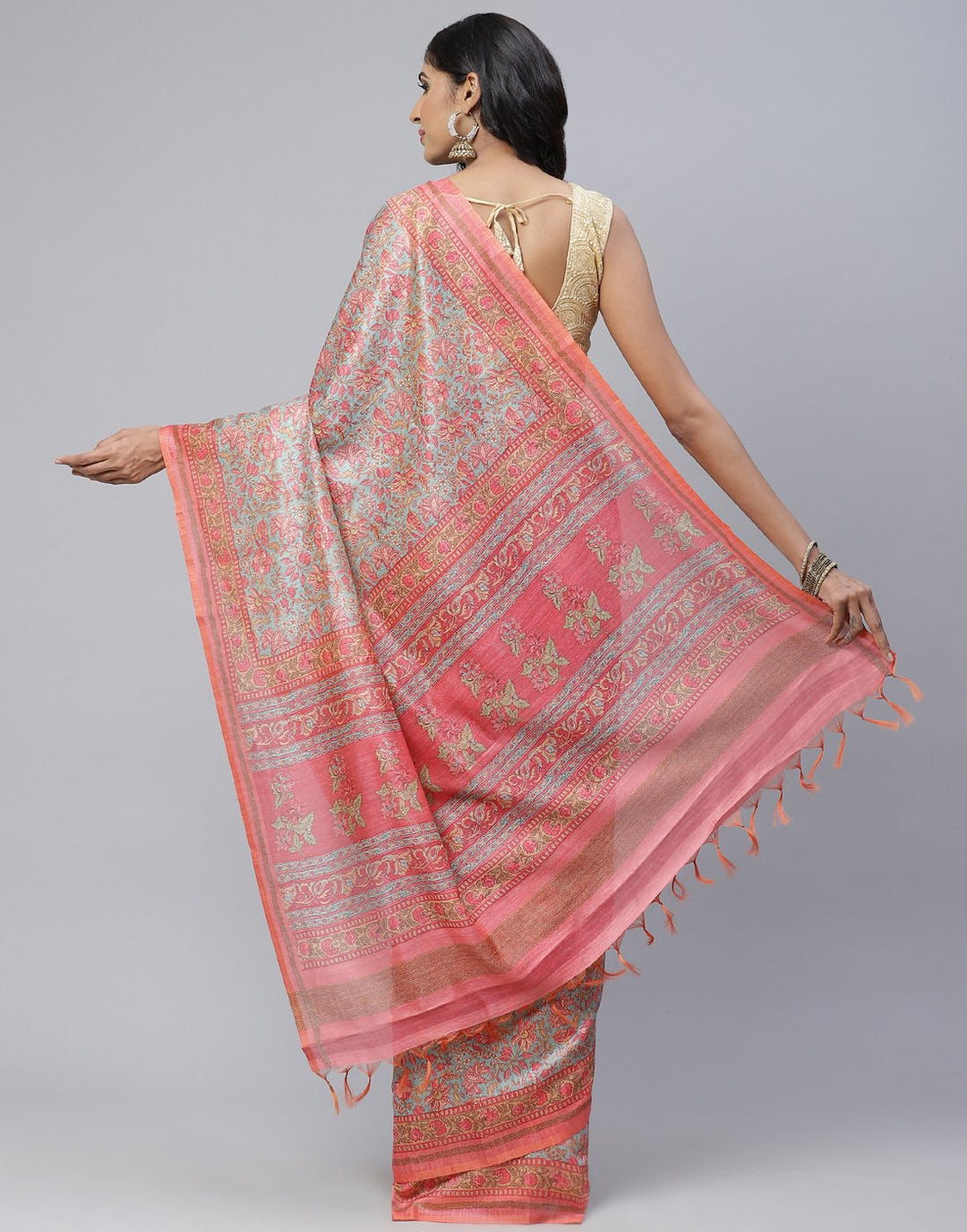 Printed Cotton Linen Saree