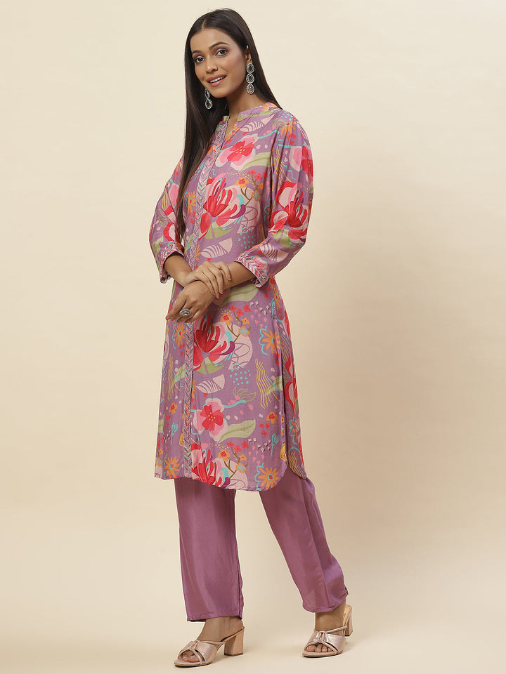 Floral Printed Muslin Kurta With Pants