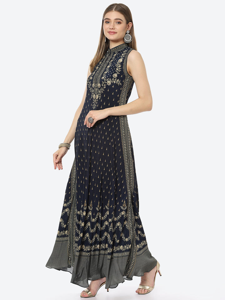 Digital Printed Crepe A-Line Gown Dress