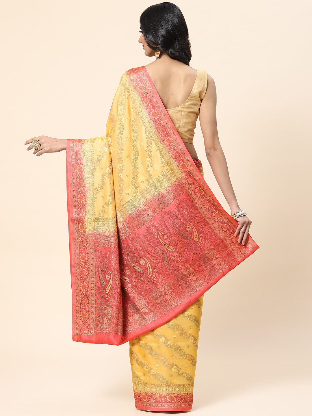 Floral Zari Jaal Tussar Woven Saree