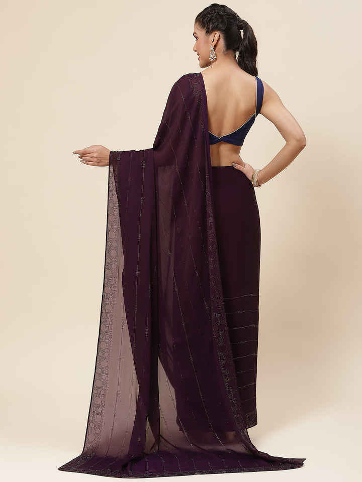 Stone Embroidered Satin Saree