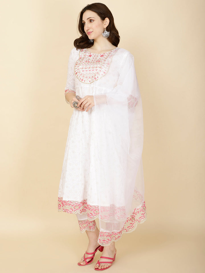 Booti Printed Cotton Kurta With Pants &amp; Dupatta
