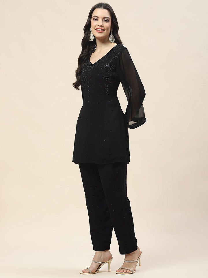 Swarovski Georgette Short Kurta With Pants
