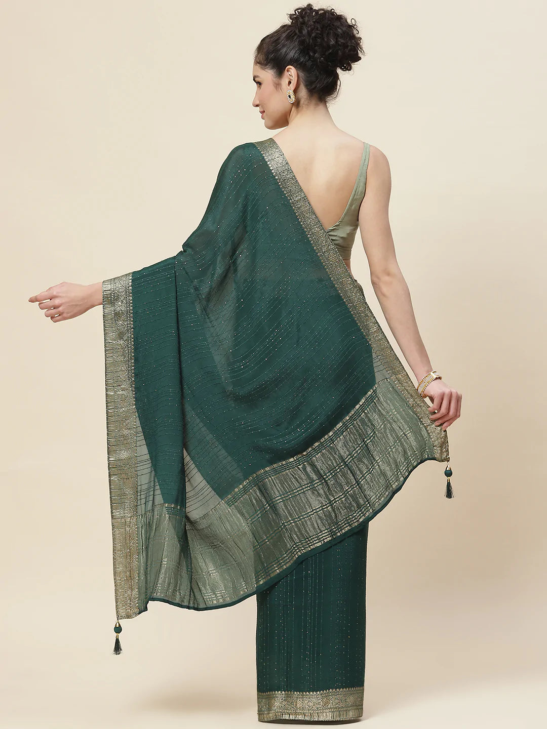 Sequin Embroidered Crepe Plain Saree