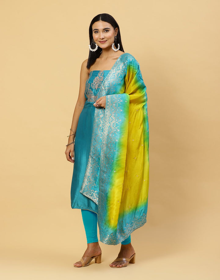 Embroidered Art Handloom Dupion Suit Piece With Banarasi Dupatta
