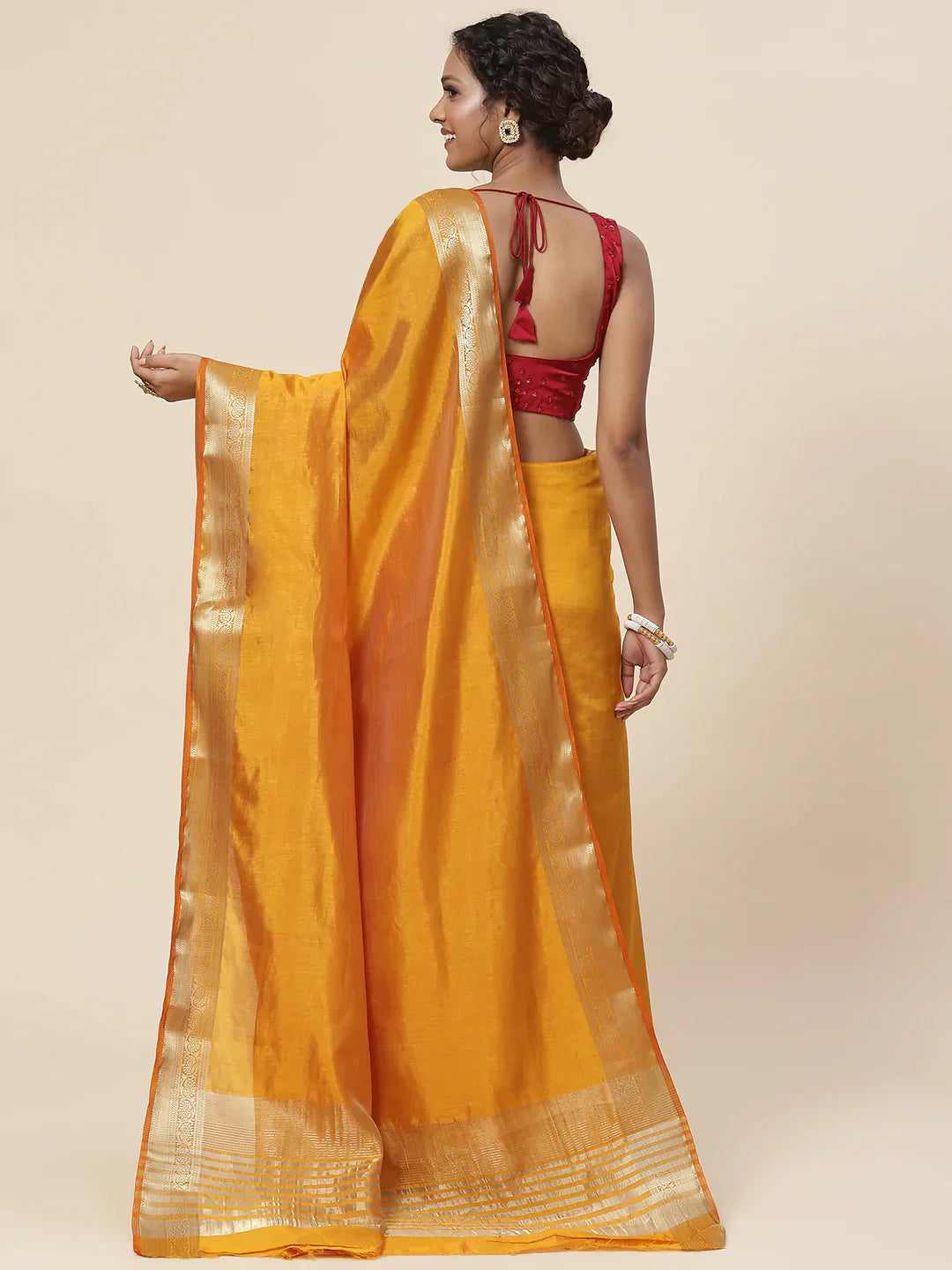 Plain Zari Border Handloom Woven Saree