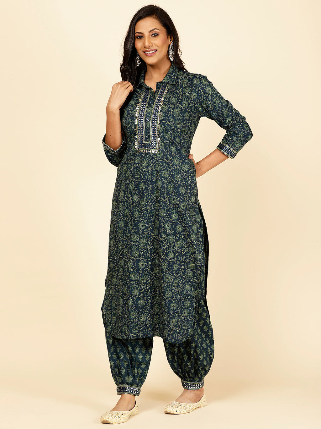 Floral Printed Cotton Kurta With Pants