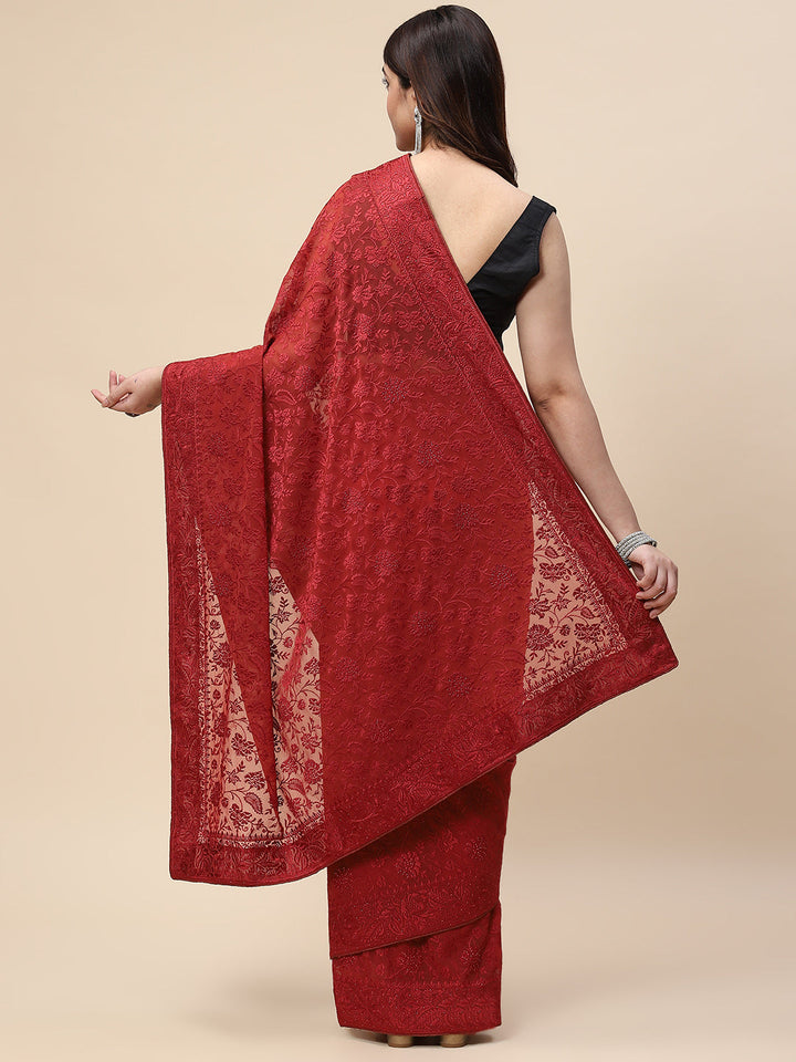 Floral Resham Jaal Embroidered Georgette Saree