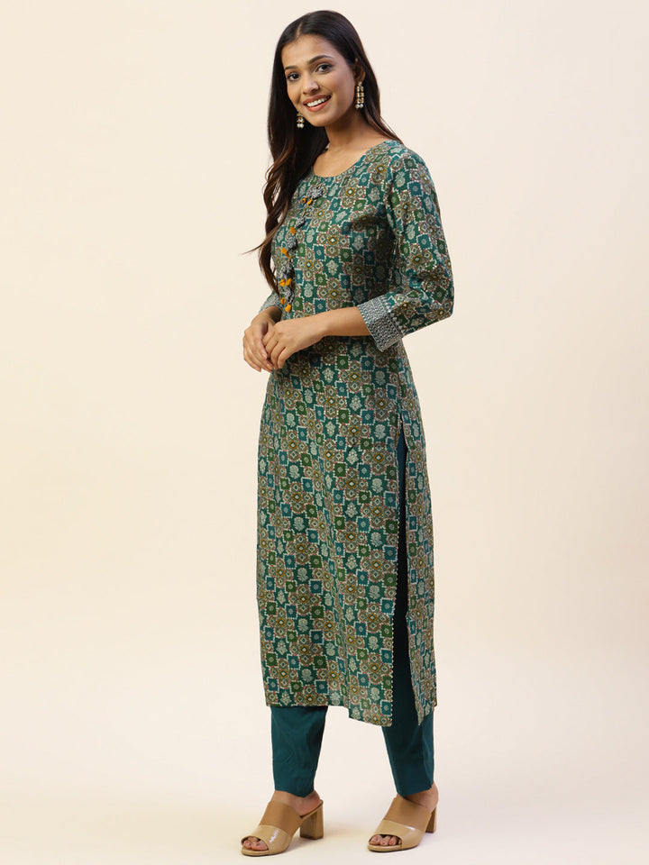 Printed Cotton Kurta With Pants