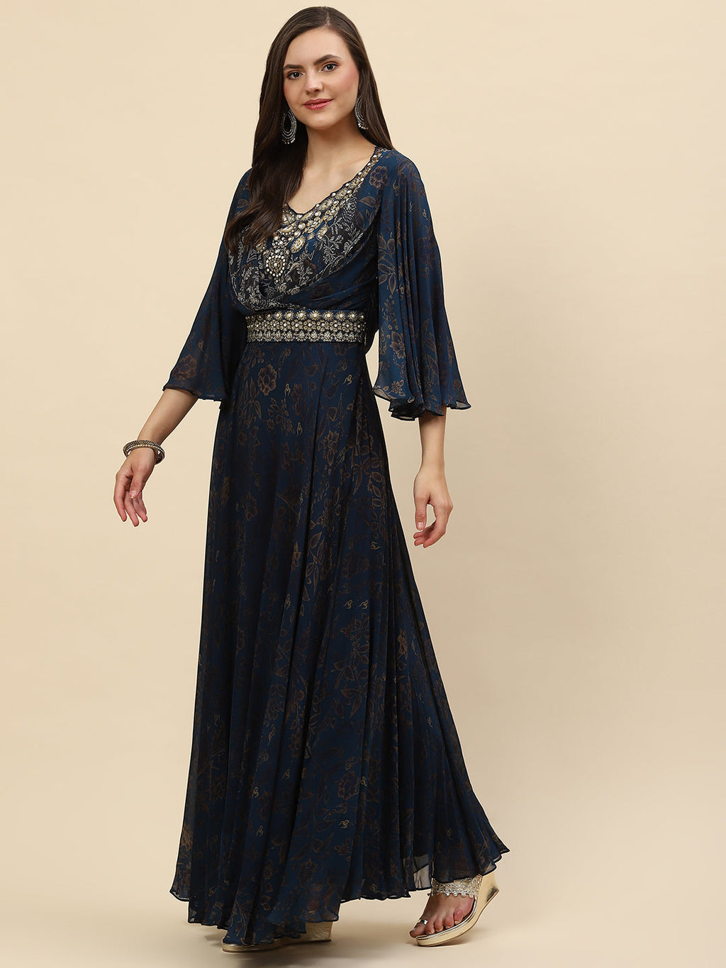 Digital Floral Printed Georgette Gown Dress