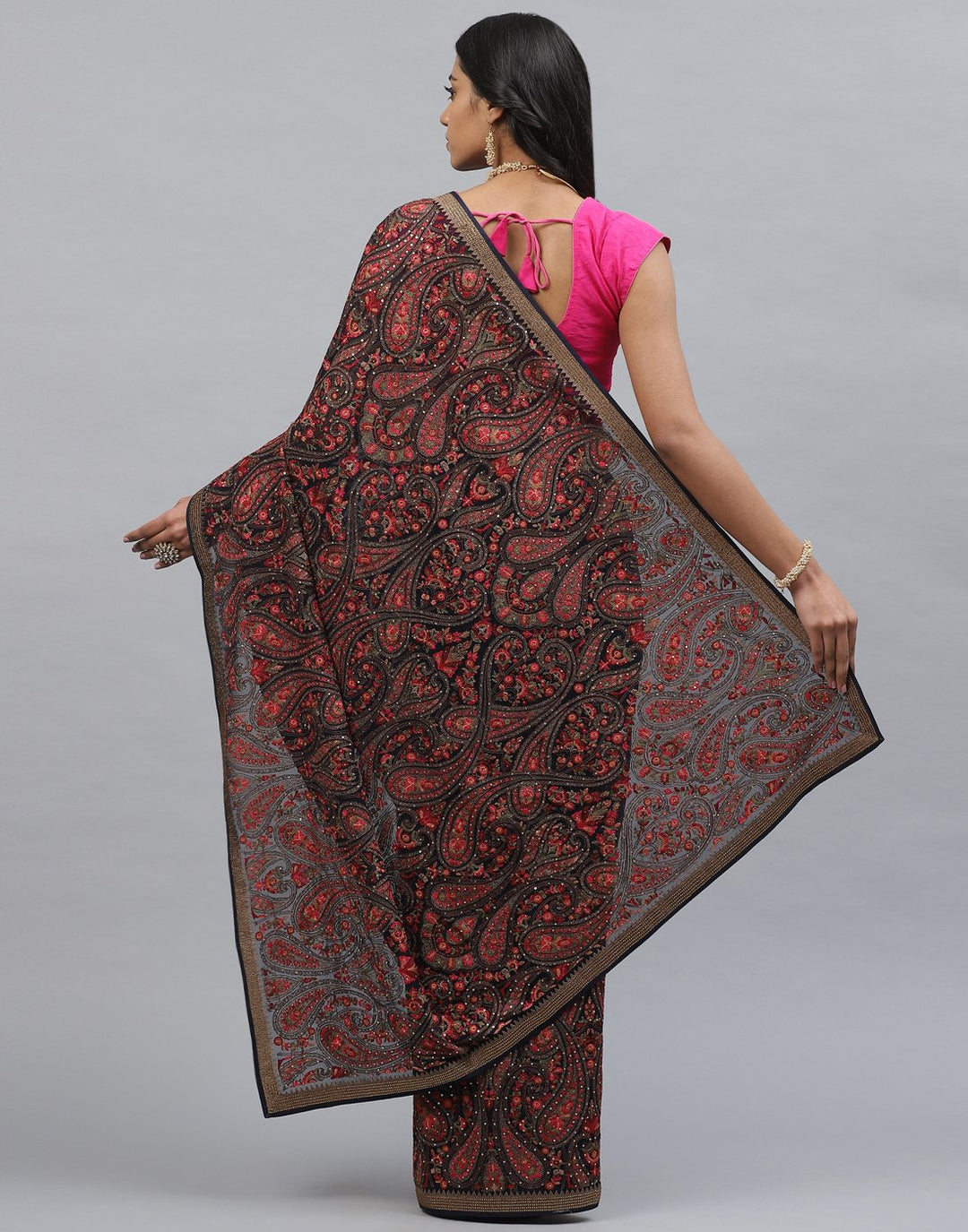 Georgette Saree With Kashmiri Work