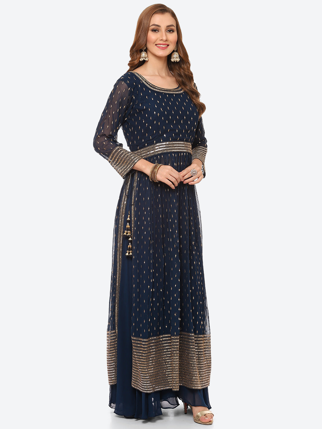Sequin Work Georgette Kurta With Palazzo &amp; Net Dupatta