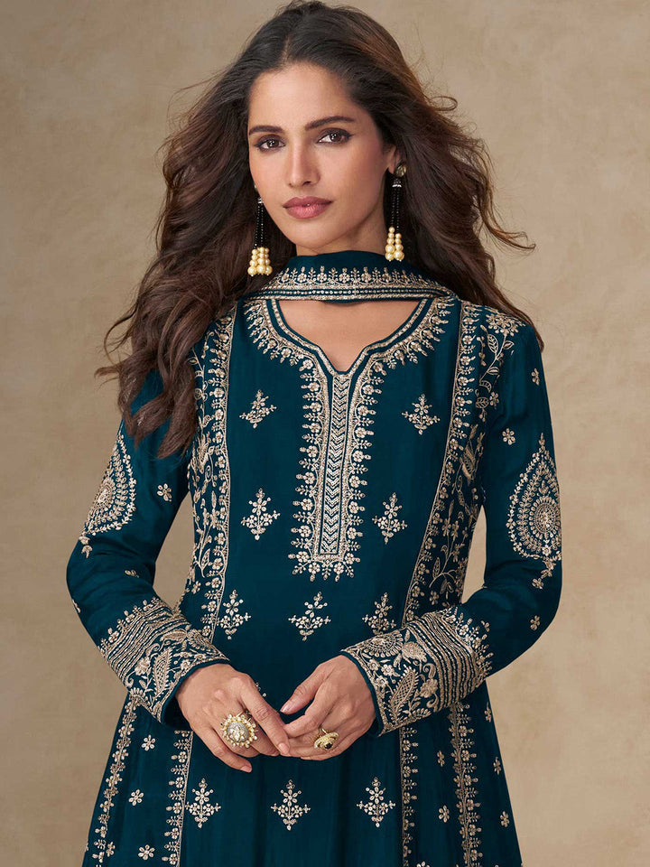 Embroidered Chinon Kurta With Pant &amp; Dupatta