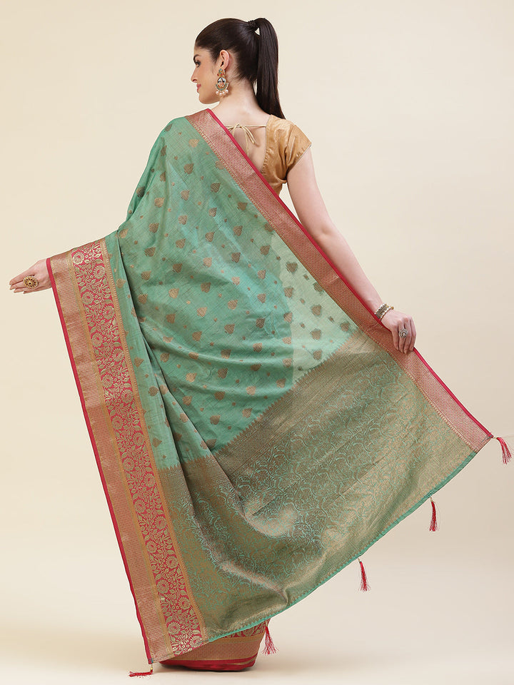 Zari Border Booti Handloom Woven Saree