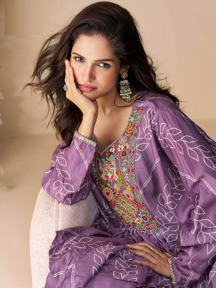 Embroidered Chinon Suit With Pant &amp; Dupatta
