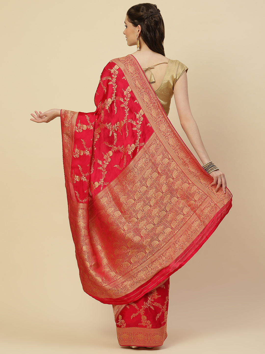 Floral Zari Jaal Satin Woven Saree