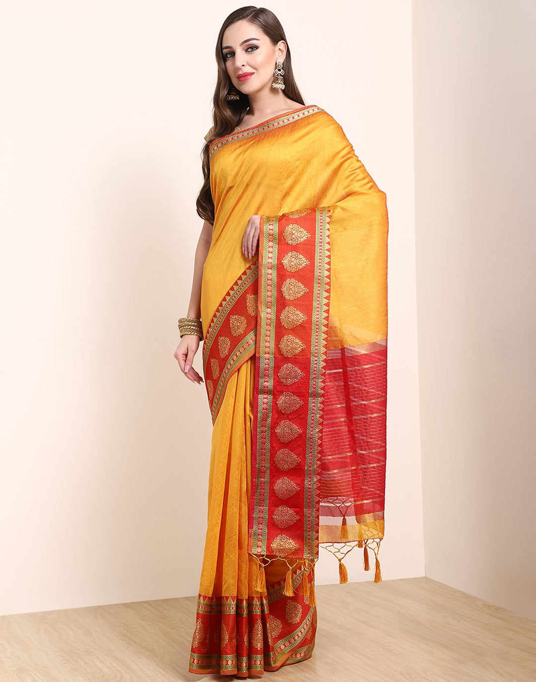 MBZ Meena Bazaar-Mustard Art Handloom Saree