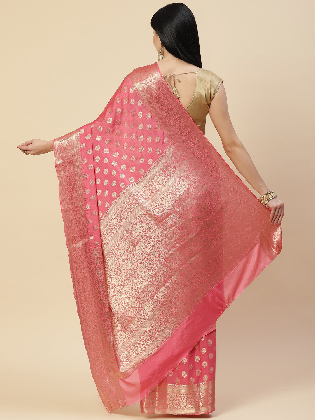 Zari Booti Crepe Plain Saree