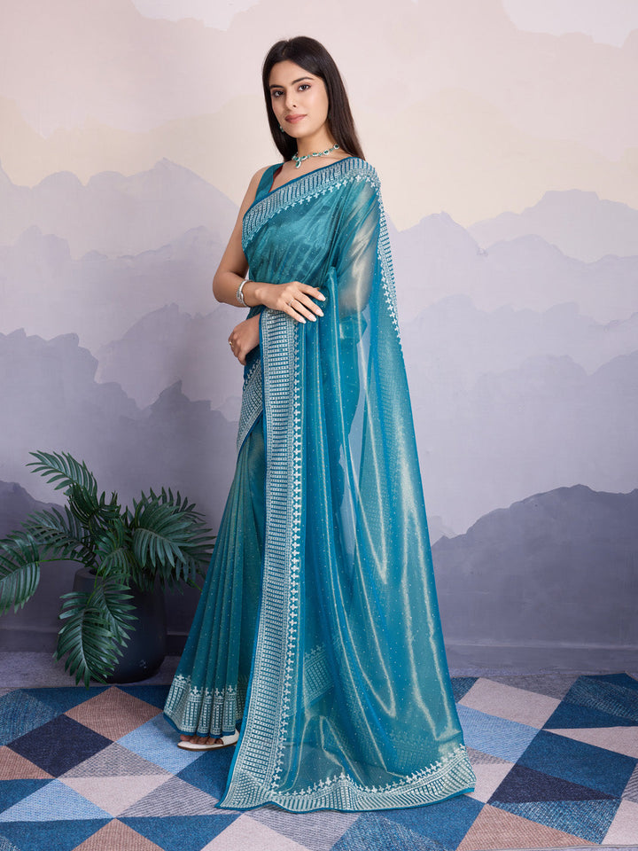 Embroidered Net Saree