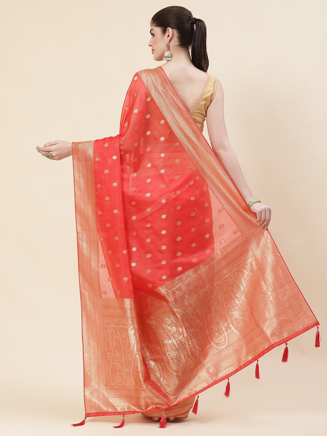 Zari Booti Organza Woven Saree