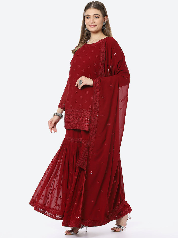 Resham Booti Georgette Kurta With Garara &amp; Georgette Dupatta